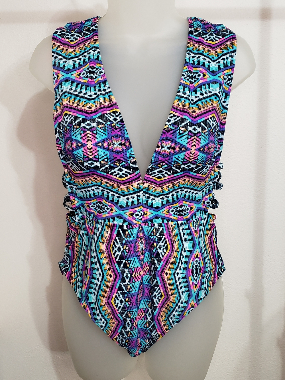 Juniors Multicolor Tribal Print One-Piece Swimsuit